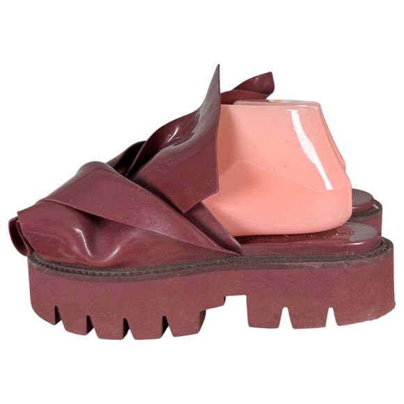 No. 21 Kartell Burgundy Maroon Knot Bow Platform Sandals Size EU 38 US 7.5 - Picture 4 of 10